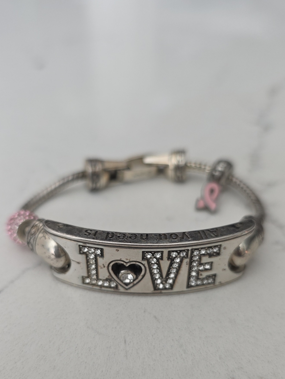 Brighton Silver LOVE Bracelet with Pink Accents